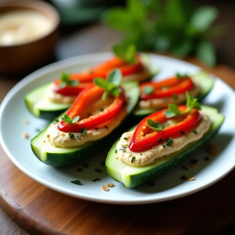 Pepino Relleno de Hummus y Pimiento Asado: Entrante Libanés Crudivegano y Sin Gluten