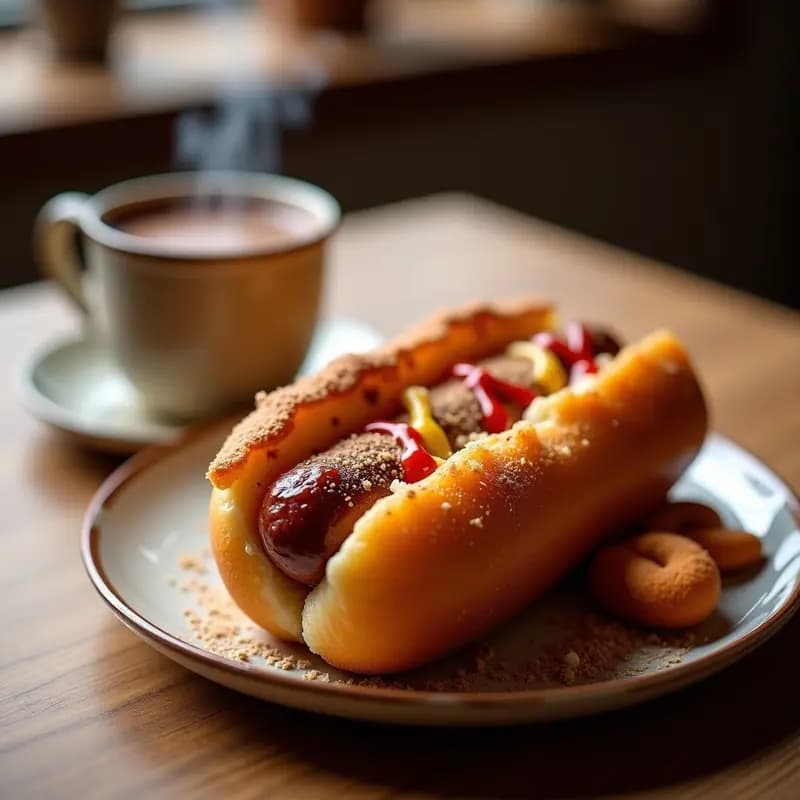 Perro Caliente con Churros como Pan y Chocolate Caliente: el Postre Salado que Volverá Loco a tu Paladar