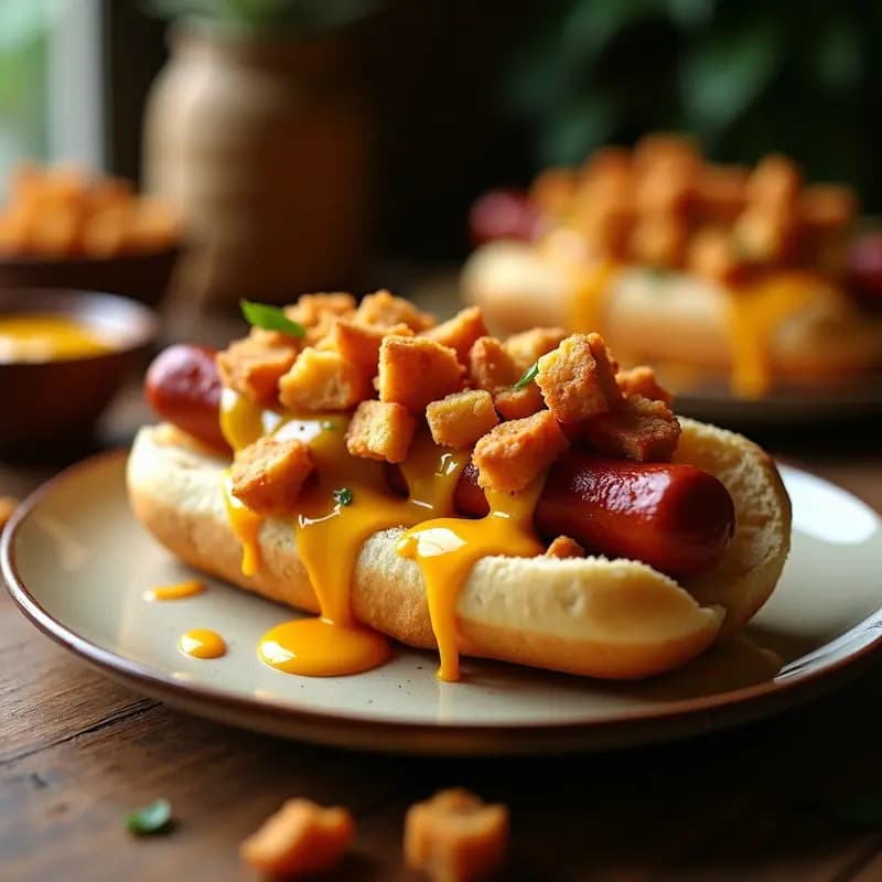 Perro Caliente Cubano con Chorizo, Queso y Croutons de Pan Tostado: Receta Fusion en 15 Minutos