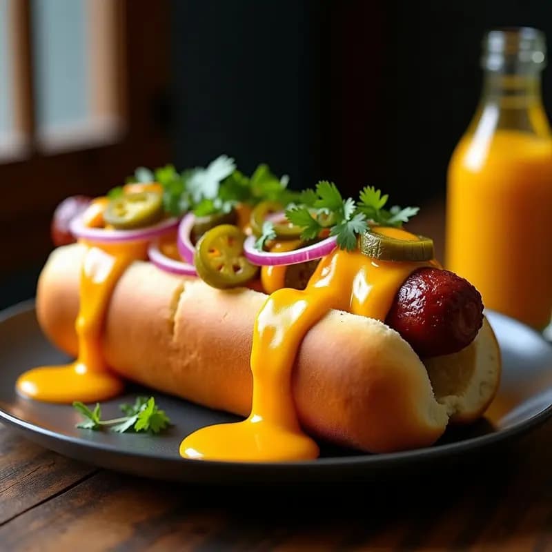 Perro Caliente Gigante con Queso Derretido, Chiles Jalapeños y Salsa de Mango Habanero: Cheat Meal Definitivo