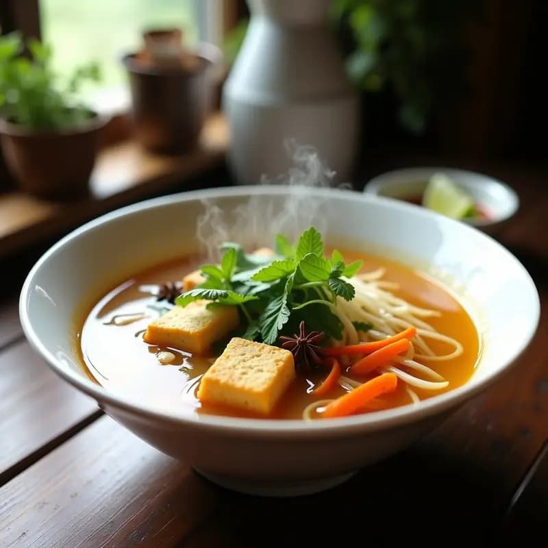Phở Vegano con Sincelejo de Tofu y Hierbas Frescas: Sopa Vietnamita en 30 Minutos