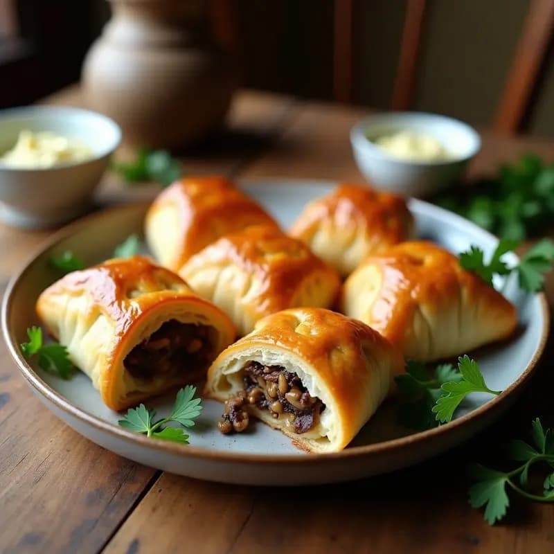 Pirozhki Rusos de Col Fermentada y Champiñones: Bollos Horneados con Relleno umami y Vegaño
