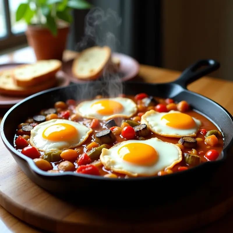 Pisto Manchego con Huevo a la Flama: Receta Tradicional en Sartén de Hierro