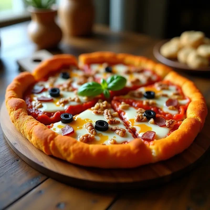Pizza 4 Estaciones con Costra de Cheetos y Salsa de Queso Azul: Crunchy y Adictiva