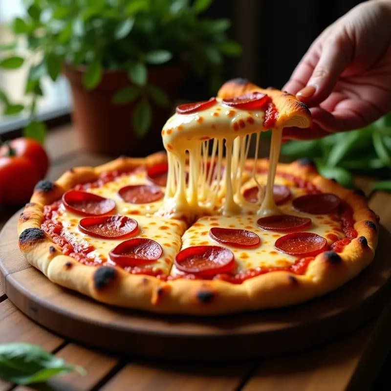 Pizza 4 Quesos Fundidos con Base de Chorizo y Toppings de Pepperoni Extra Grueso: La Pizza más Adictiva que Probarás