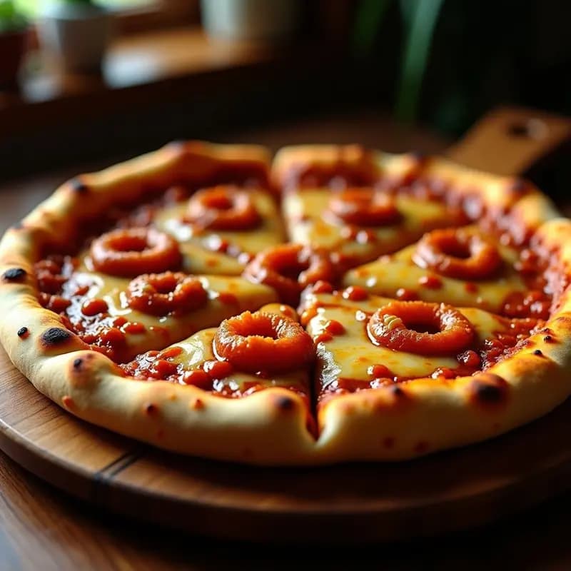 Pizza 5 Quesos Fundidos con Costilla de Cerdo BBQ y Anillos de Cebolla Crujientes: La Pizza que Derrite el Alma