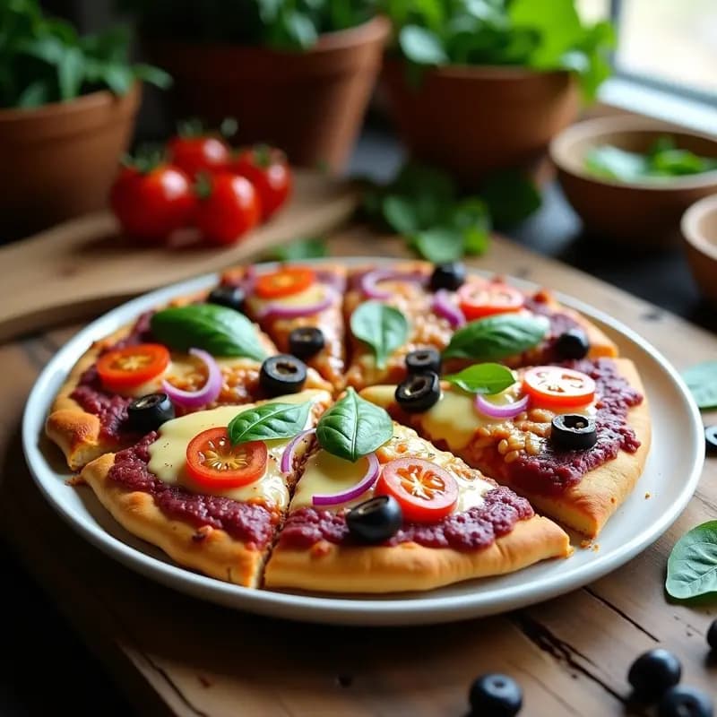 Pizza de Coliflor Rainbows con Queso Vegano derretido: Receta Keto y Fotogénica