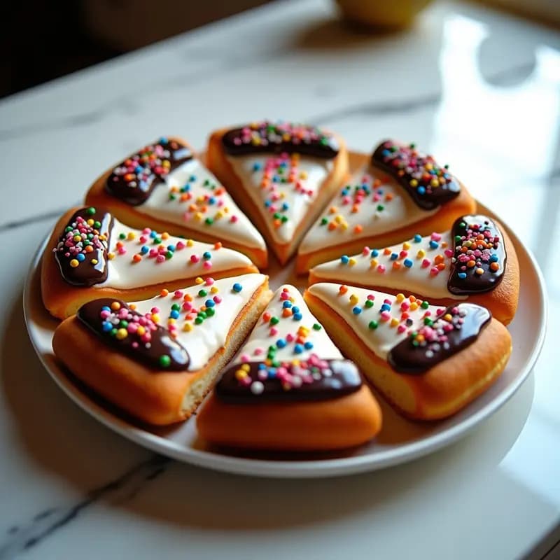 Pizza de Donut con Glaseado de Vainilla, Salsa de Chocolate y Sprinkles: El Postre Más Divertido