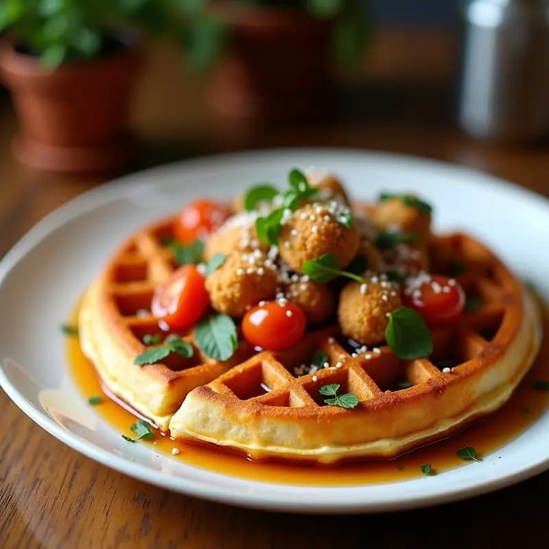Pizza de Waffles con Pollo Frito y Sirope de Arce: Dulce y Salado como Nunca