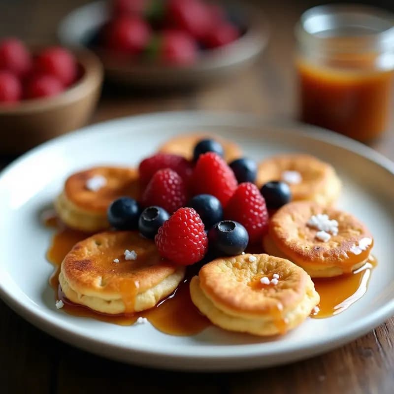 Poffertjes Holandeses con Caramelo Salado y Frutos Rojos: Postre en Mini Sartén Antiadherente