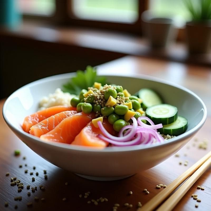 Poke Bowl de Salmón Ahumado y Edamame: Receta Hawaiiana en 10 Minutos