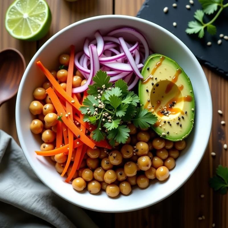 Poke de Garbanzos y Aguacate con Aderezo de Tamari y Jengibre: Receta Vegana para Llevar