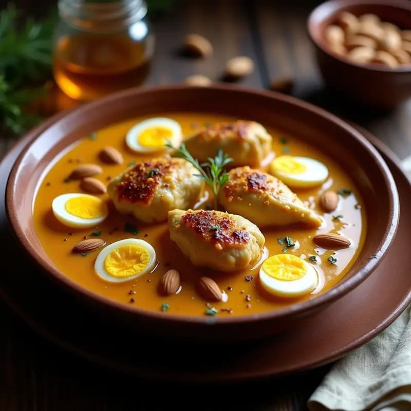 Pollar en Pepitoria con Almendras y Azafrán: Receta Medieval Reconfortante