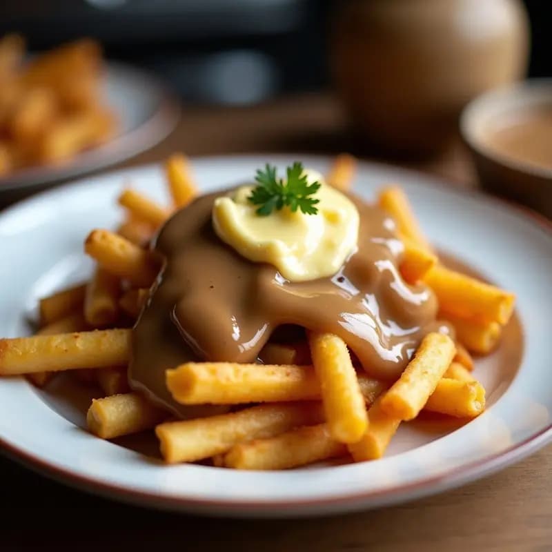 Poutine Quebecense con Queso en Grano y Gravy Vegana: Receta Canadiense Fusion