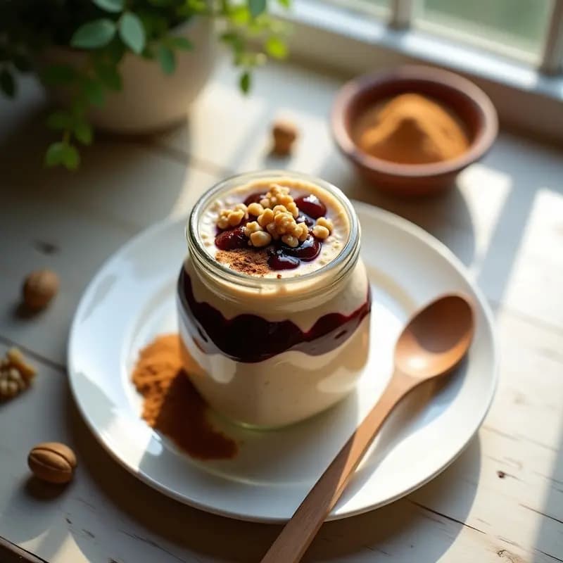 Pudín de Avena con Compota de Ciruelas Pasas y Canela: Desayuno Overnight Sin Azúcar y Sin Lácteos