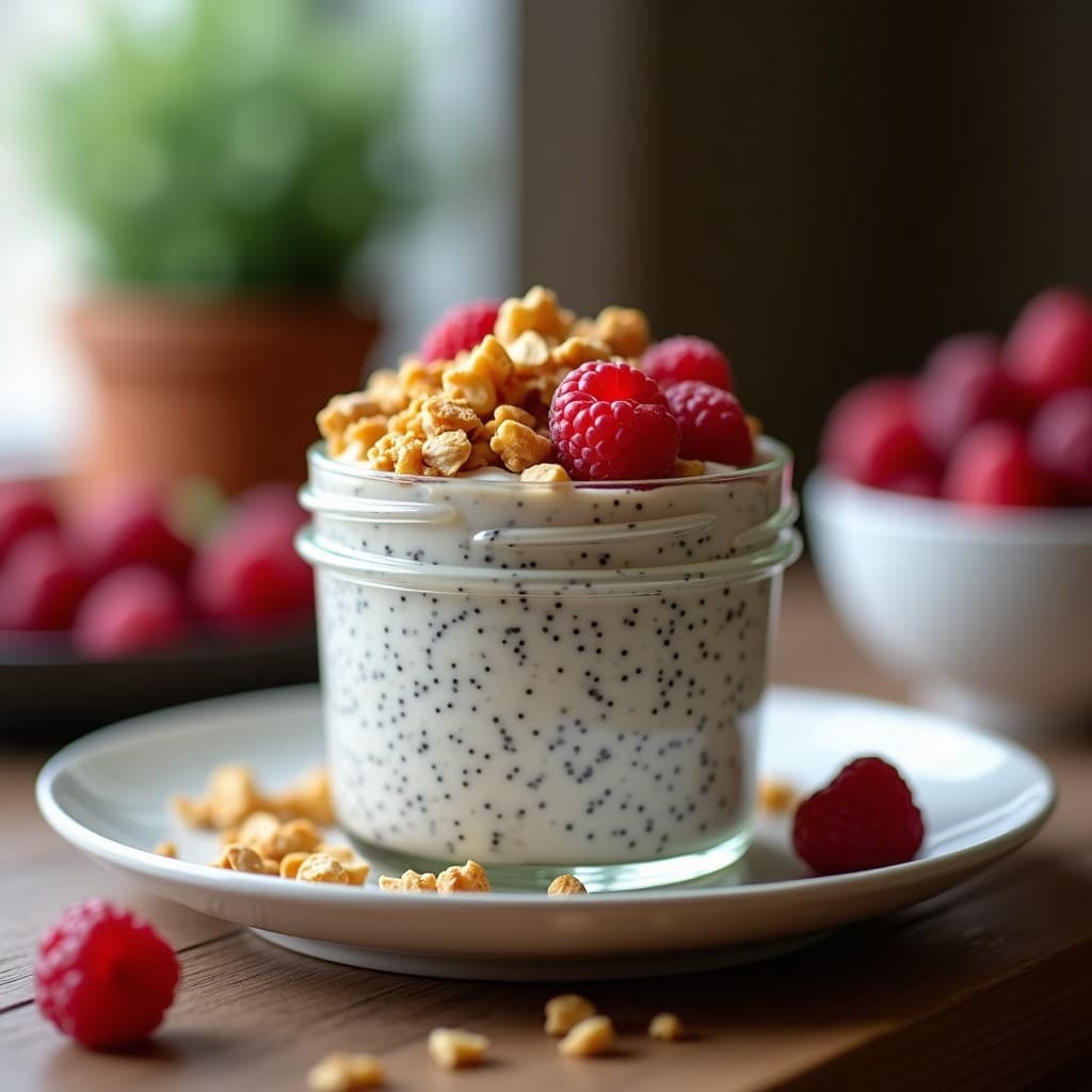 Pudín de Chía con Leche de Almendras y Granola de Cacahuete: Desayuno Sin Cocción Alta en Fibra