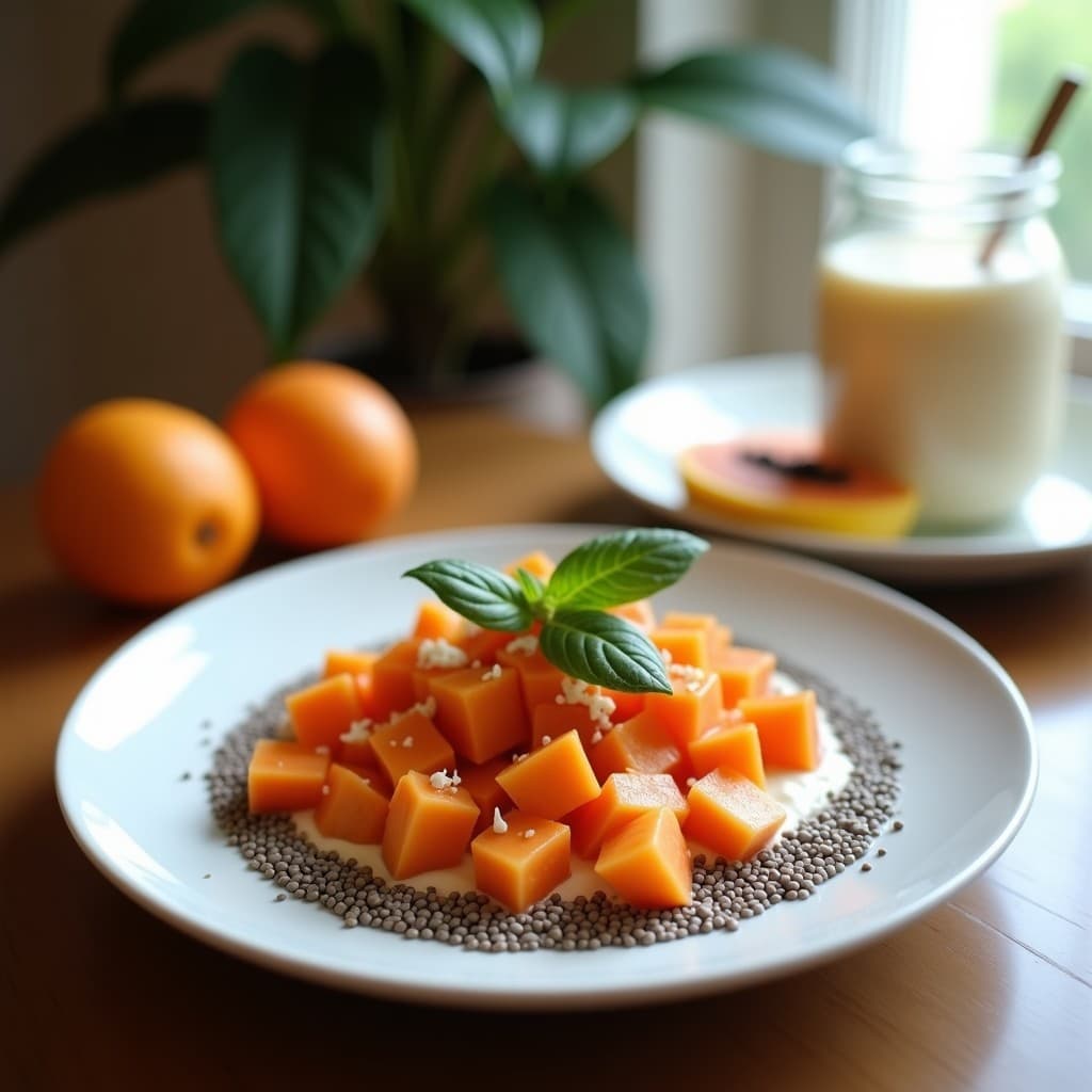 Pudín de Chía con Puré de Papaya y Jengibre: Postre Vegano y Detox Nocturno