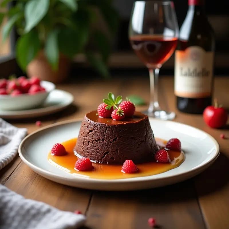 Pudín de Chocolate y Aquafaba: Postre Vegano Sin Azúcar con Salsa de Frambuesas