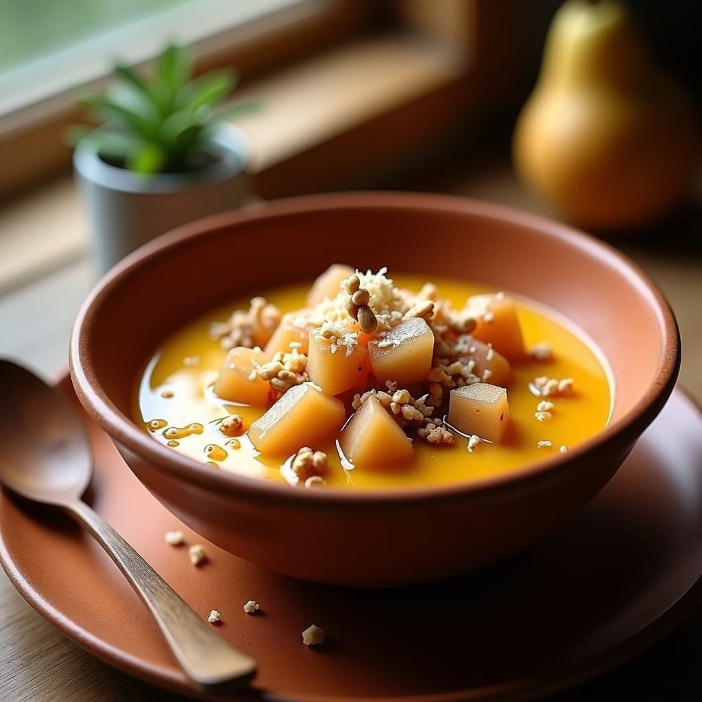 Pudín de Lino Dorado y Canela con Compota de Peras: Desayuno Vegano y Alto en Omega-3