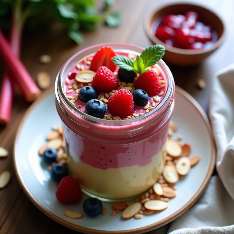 Pudín de Semillas de Lino y Frutos Rojos con Compota de Rhubarb: Desayuno Sin Cocción