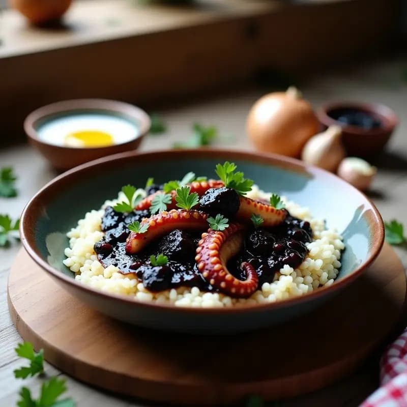 Pulpo en su Tinta con Arroz Blanco: Receta Gallega de Mar con Sabor Intenso