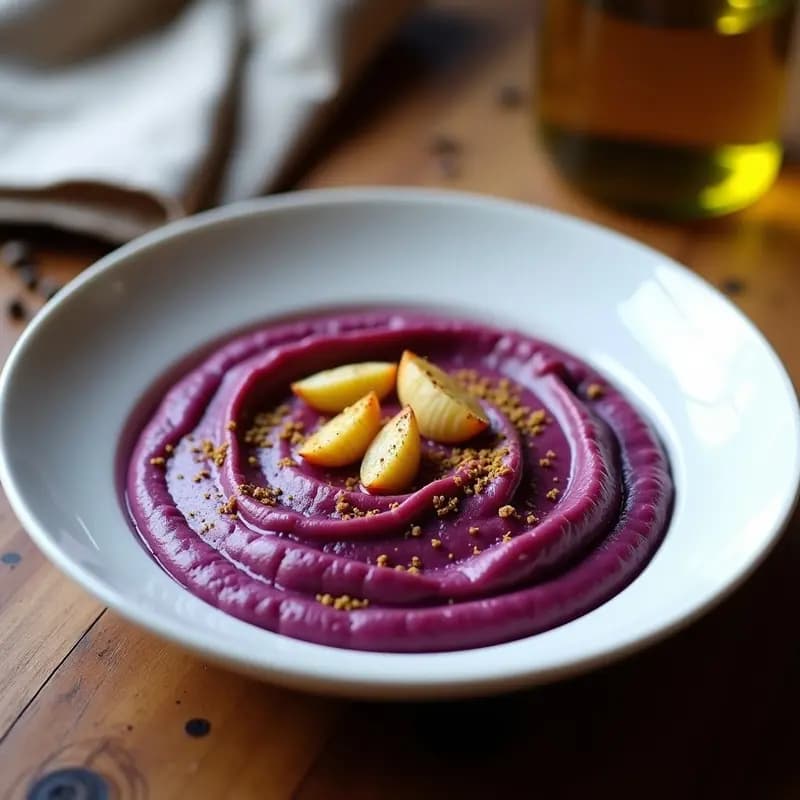 Puré de Batata Morada y Ajo Asado con Toque de Comino: Receta Vegana y Sin Lácteos