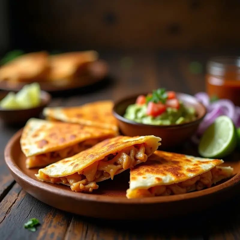 Quesadillas de Pollo BBQ y Queso Monterey Jack con Guacamole: Fusión Tex-Mex Irresistible