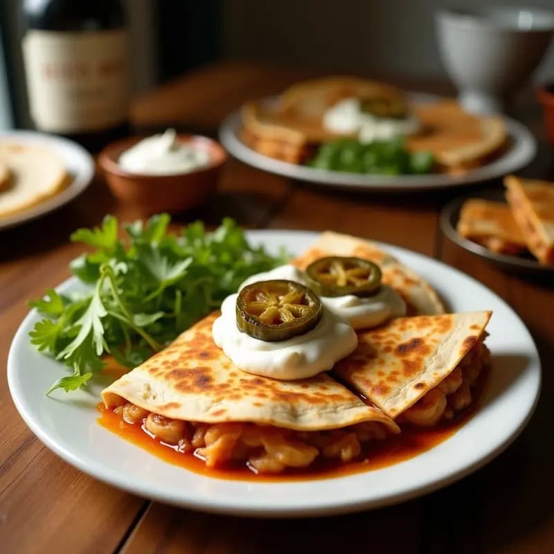 Quesadillas de Pollo BBQ con Queso Mozzarella y Jalapeños Asados en Sartén