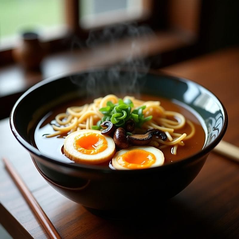 Ramen de Champiñones y Huevos Marinados: Receta Japonesa Vegana con Caldo Miso