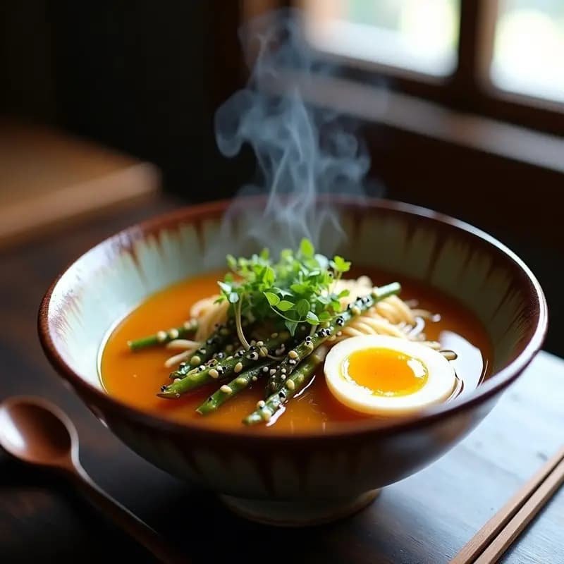 Ramen de Chromenut con Huevo Marinado y Broshutos de Espárragos: Receta Japonesa Alta en Hierro