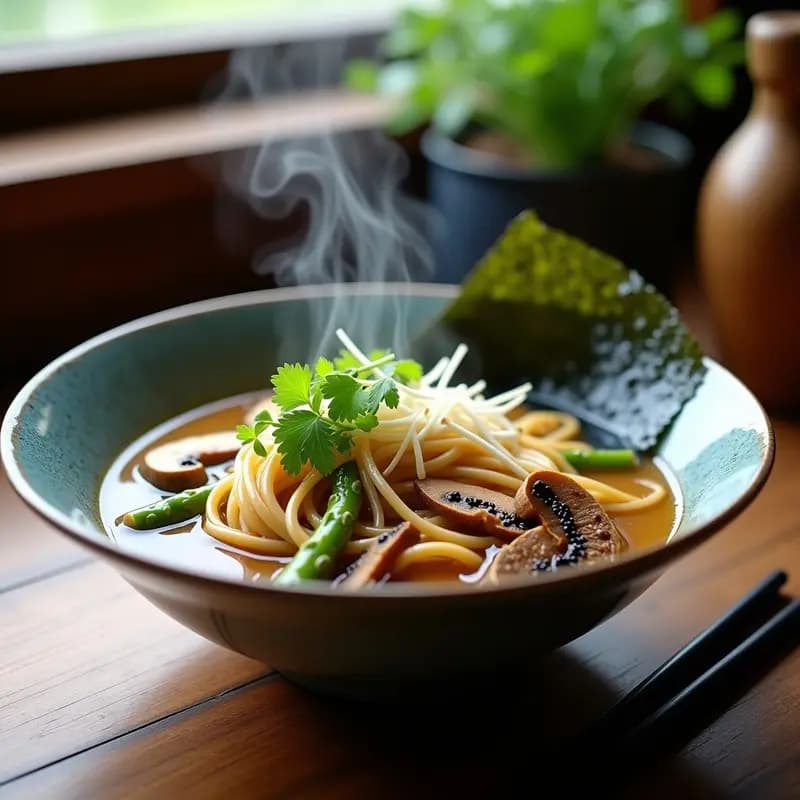 Ramen de Hongos Shiitake y Espárragos: Receta Japonesa Vegana y Baja en Calorías