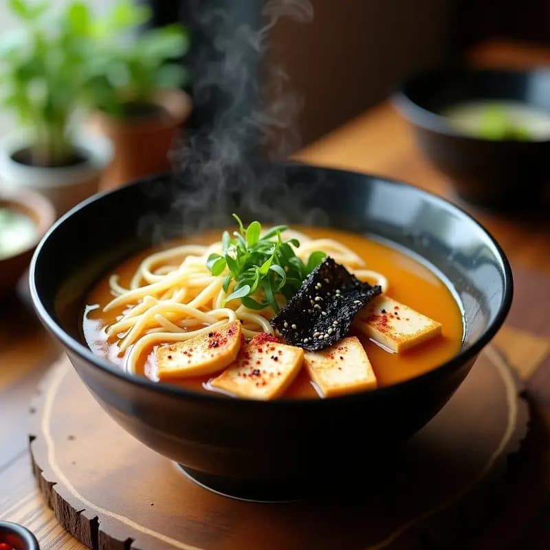 Ramen de Misozu con Tofu y Hongos Enoki: Receta Japonesa Reconfortante Sin Lácteos