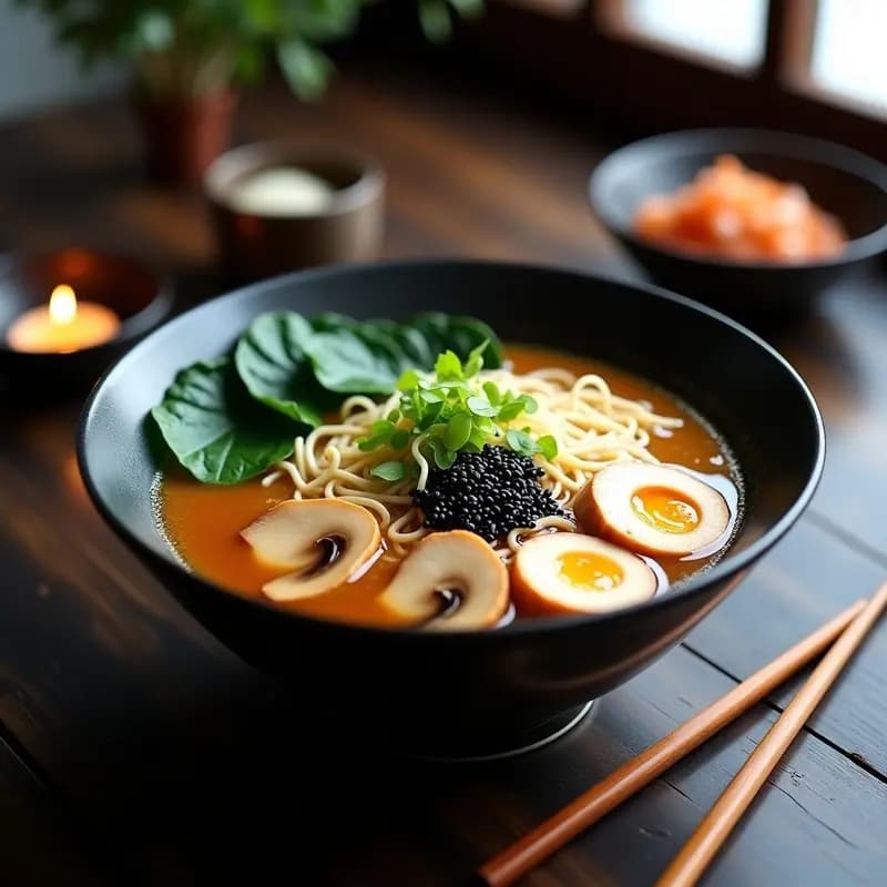 Ramen Japonés de Miso con Champiñones Shitake y Espinacas: Receta Vegana en Olla Lenta con Umami Explosivo