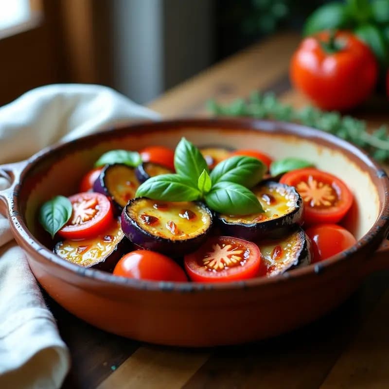 Ratanatouille Provenzal con Berenjenas Asadas y Tomates Confitados: Receta Francesa Vegana