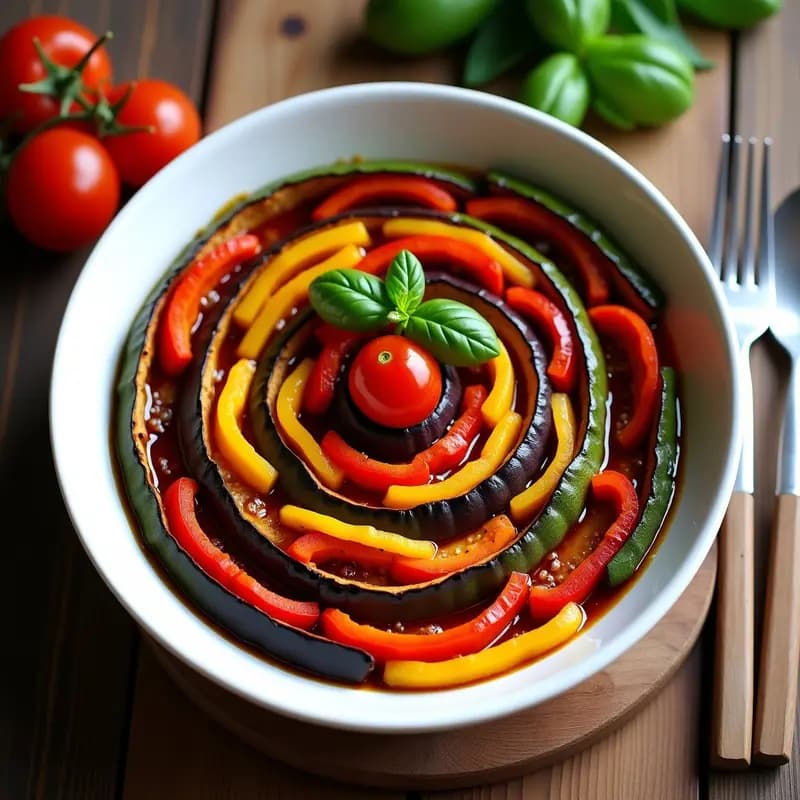 Ratatouille en Espiral: Receta Francesa Vegana con Presentación Gourmet