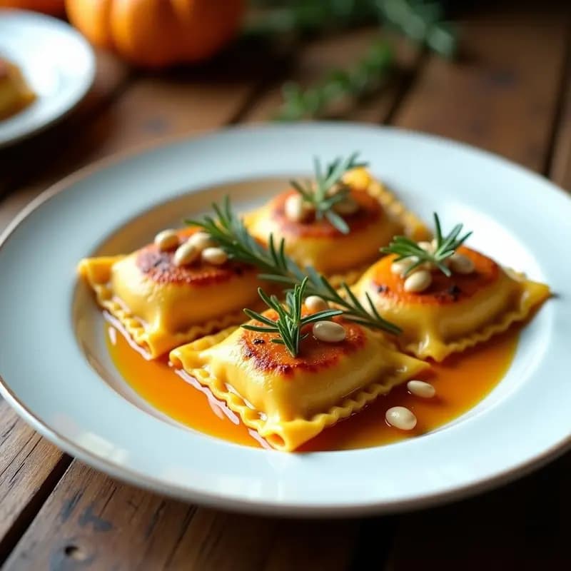 Ravioli Rellenos de Calabaza y Ricotta al Horno con Romero: Receta Italiana Gourmet