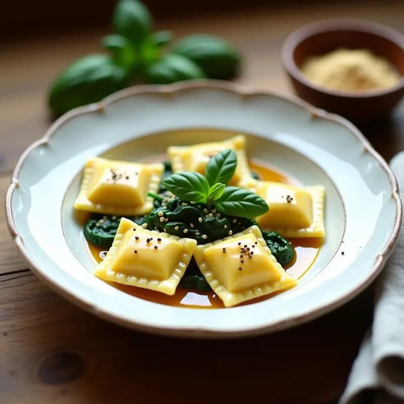 Ravioli de Espinacas y Requesón de Soja con Salsa de Mostaza y Miel: Receta Italiana Vegana