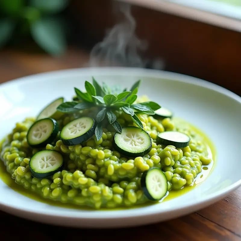Risotto de Algas Espirulina con Calabacín y Queso Vegano: Receta Sin Lactosa y Detox