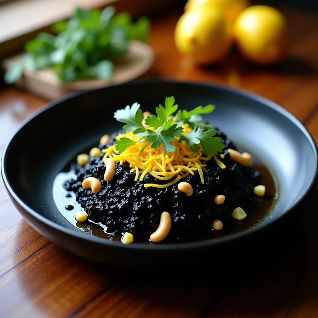 Risotto de Coliflor con Tinta de Calamar y Limón: Receta Italiana Keto y Dramática