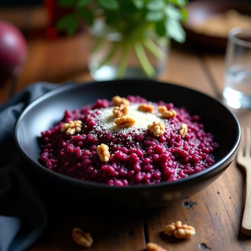 Risotto de Remolacha y Arroz Negro: Receta Gourmet en Olla Exprés con Toque Terroso