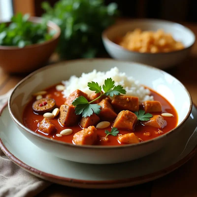 Rogani Josh de Seitán y Champiñones: Receta Cachemira Vegana en Olla Exprés