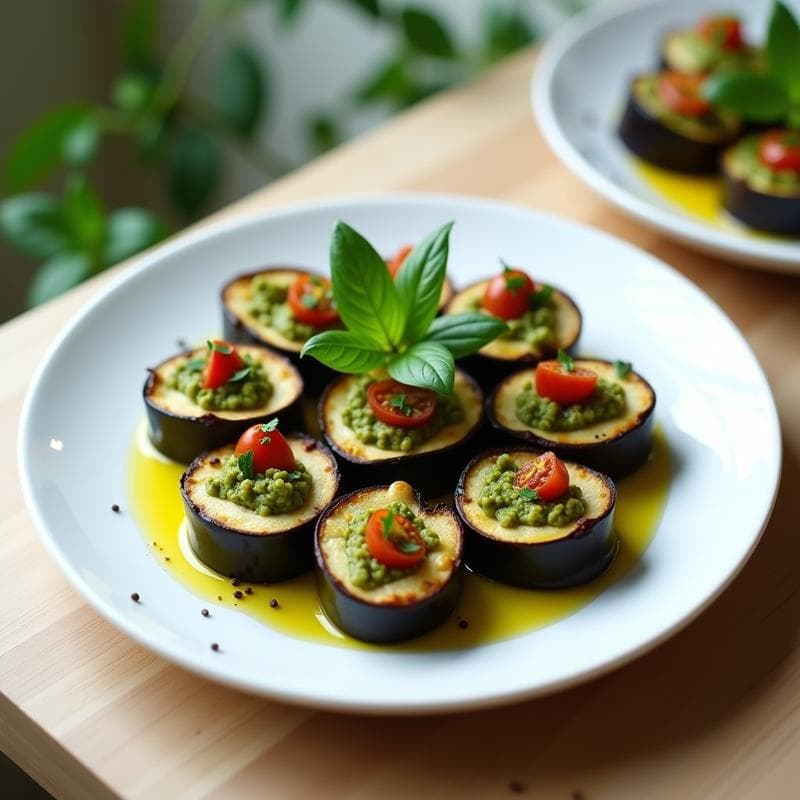 Rollitos de Berenjena con Pesto de Albahaca y Tomates Secos: Aperitivo Vegano Sin Horno