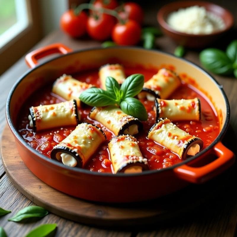 Rollitos de Berenjena y Ricotta: Receta Italiana al Horno con Salsa de Tomate Casera