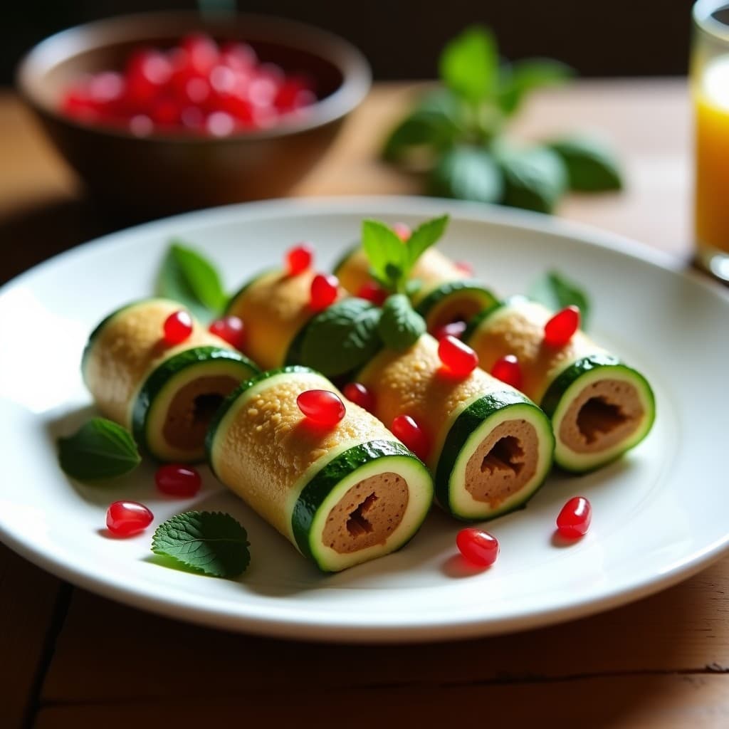 Rollitos de Calabacín Rellenos de Hummus de Lentejas y Granados: Entrante Libanés Sin Gluten
