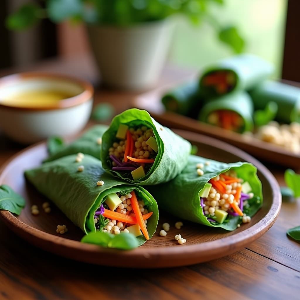 Rollitos de Col Rizada y Quinoa con Salsa de Tahini: Receta Vegana Sin Cocción
