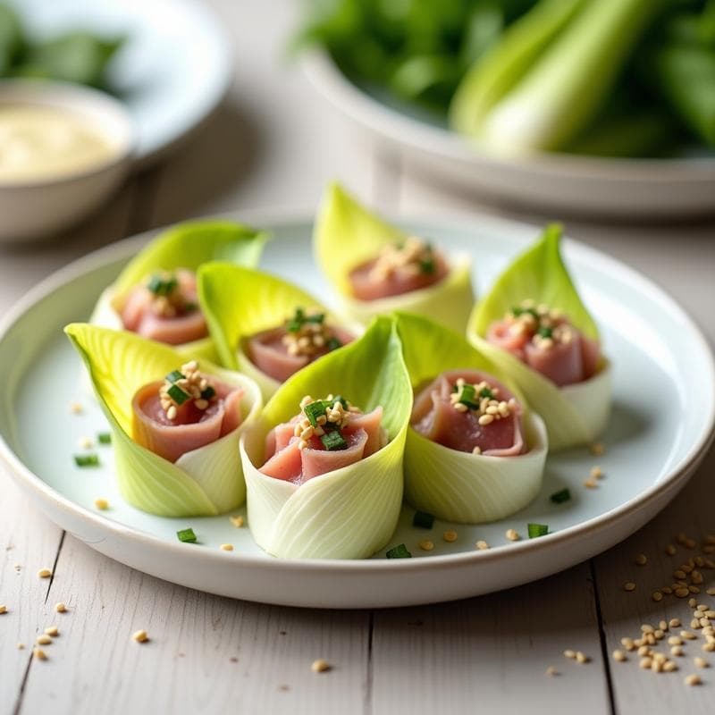 Rollitos de Endibia con Relleno de Atún Fresco y Mayonesa de Wasabi: Entrante Japonés Keto