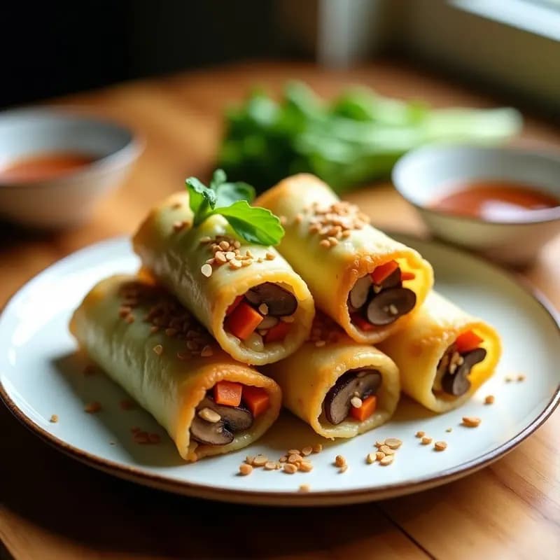 Rollitos de Lechuza y Champiñones: Receta China en Airfryer con Salsa de Ostra Vegana