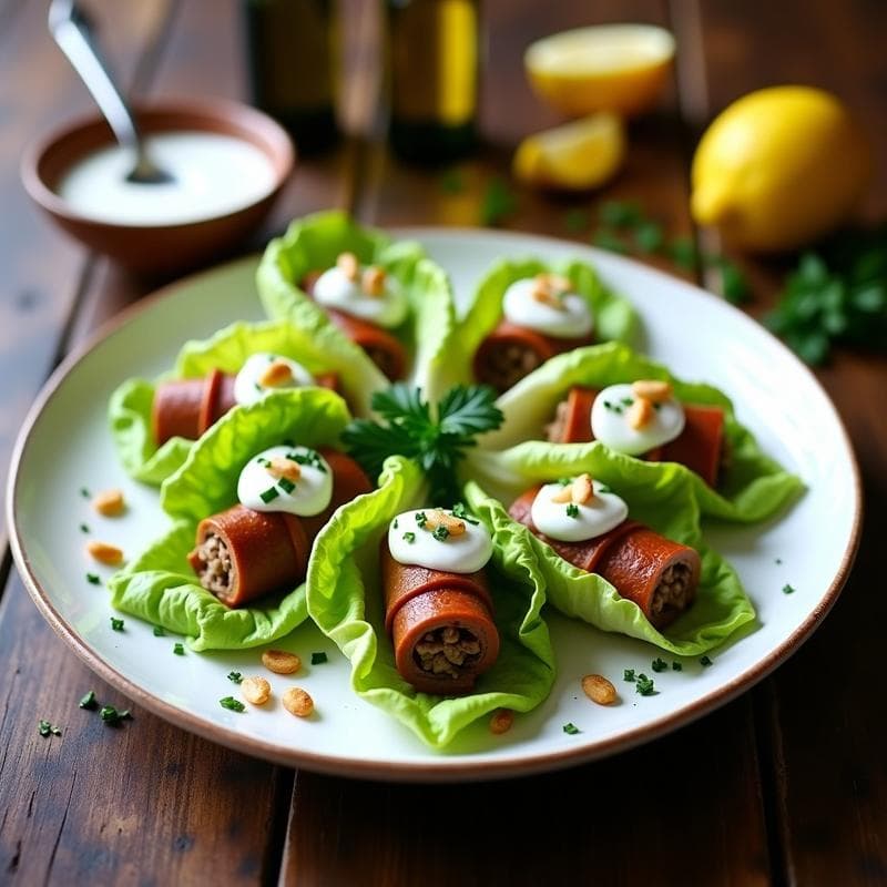 Rollitos de Lechuga con Carne Picada de Cordero y Yogur a la Griega: Receta Keto en 15 Minutos