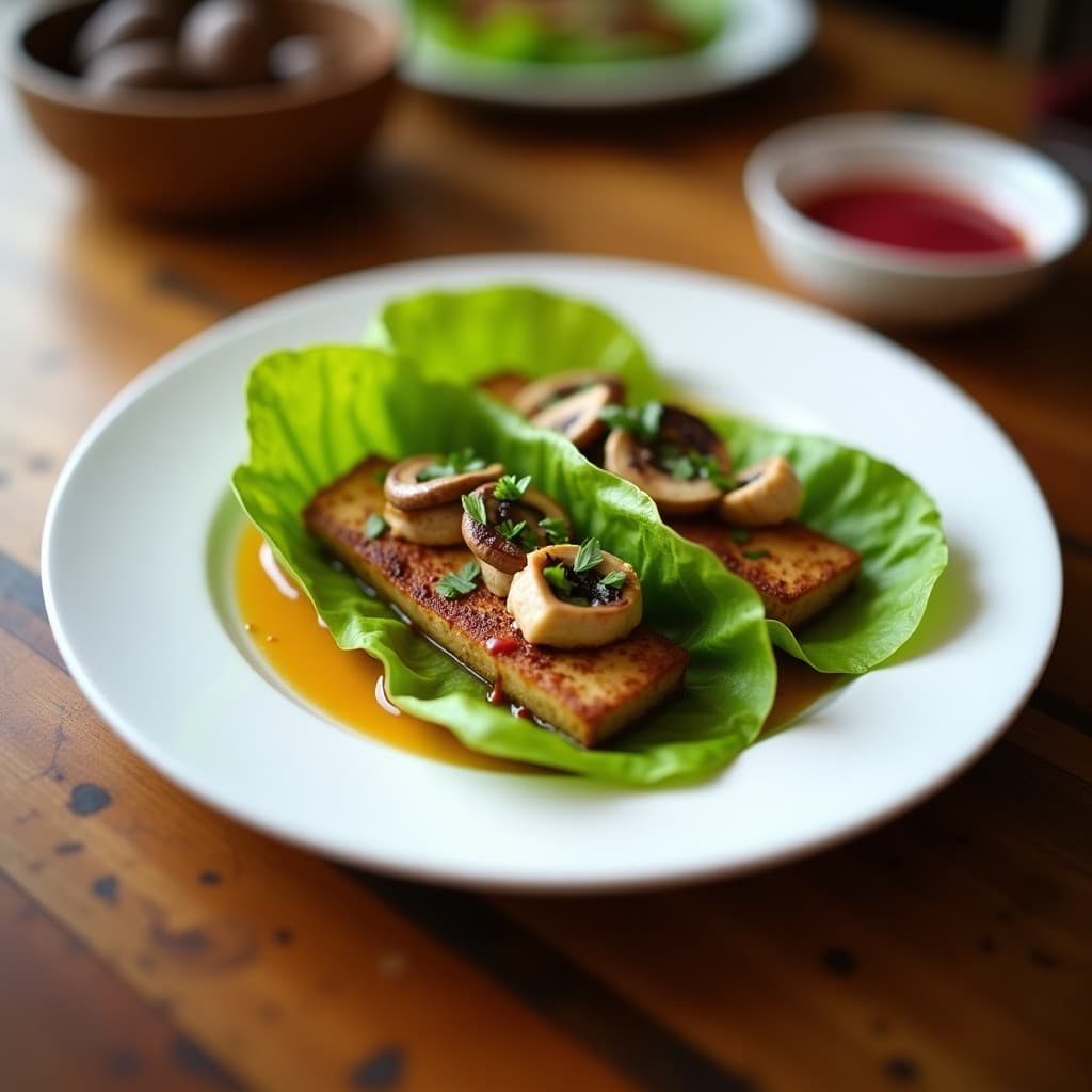 Rollitos de Lechuga con Foie Gras Vegetal de Hongos y Salsa de Granadilla: Entrante Gourmet Vegano