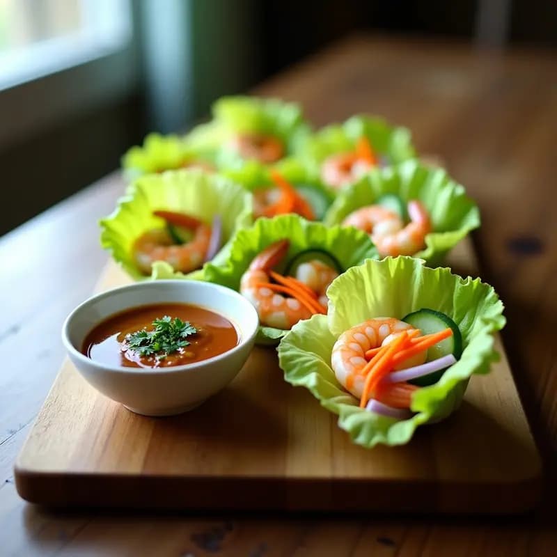 Rollitos de Lechuga con Relleno de Langostinos y Salsa de Tamarindo: Entrante Tailandés en 10 Minutos